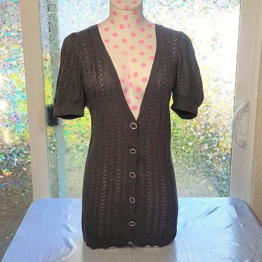 Y2k Vintage Juicy Couture Grey Knit Short Sleeve Cardigan Sweater SZ:L
